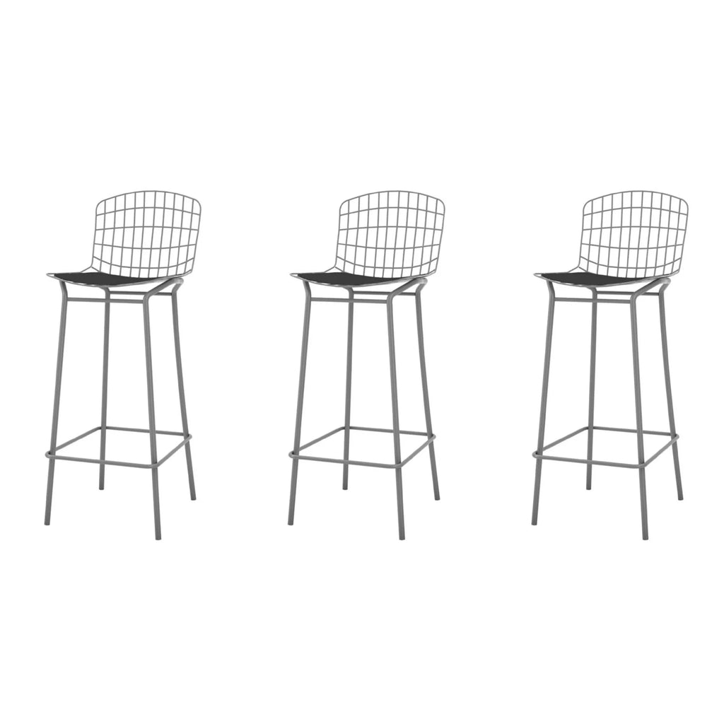 Charcoal Grey and Black Barstool Set of 3 with Seat Cushion K860312