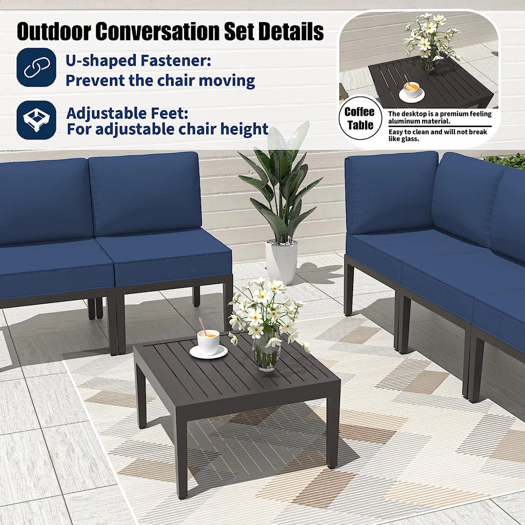 14 Pieces Aluminum Outdoor Sectional Sofa Set with Cushion and Coffee Table S575
