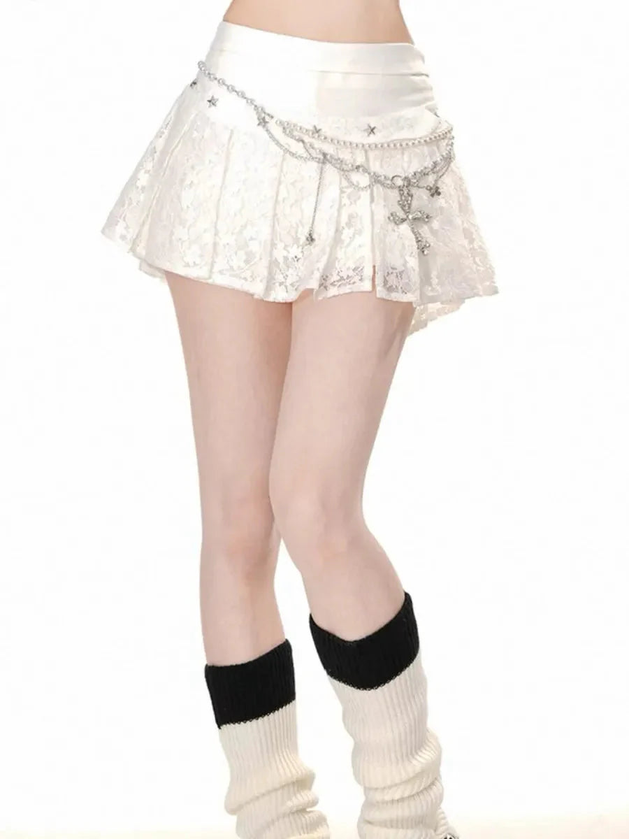 Lace Pleated Mini Skirt C400815