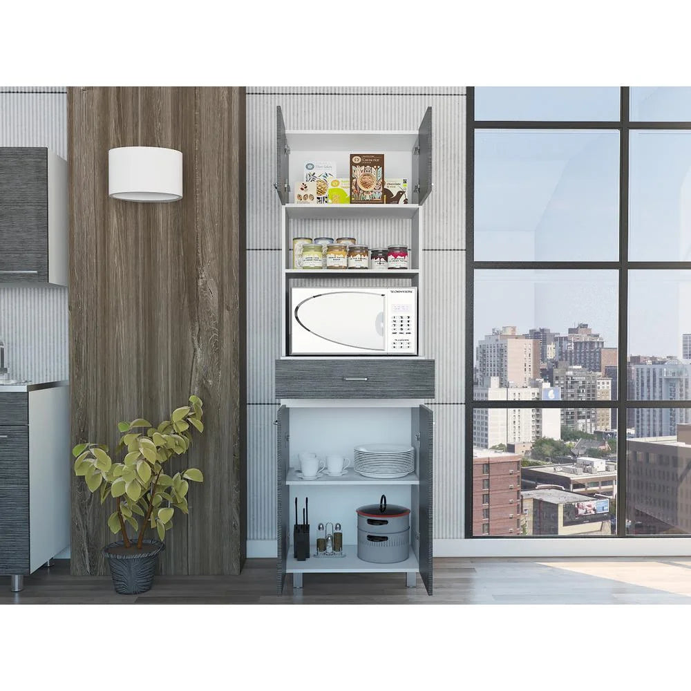 Smokey Oak White Microwave Pantry Cabinet W52333