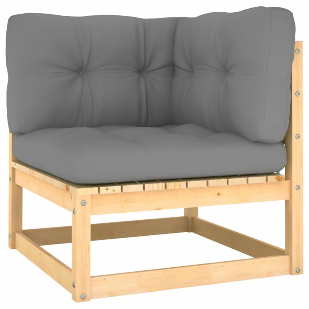 4 Piece Patio Lounge Set with Gray Cushion Pinewood Sectional Outdoor Furniture Set B253418