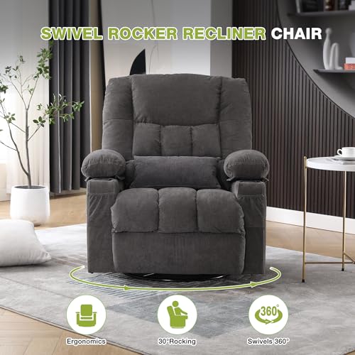 Oversized Swivel Rocker Recliner Chair with Massage and Heat P1279
