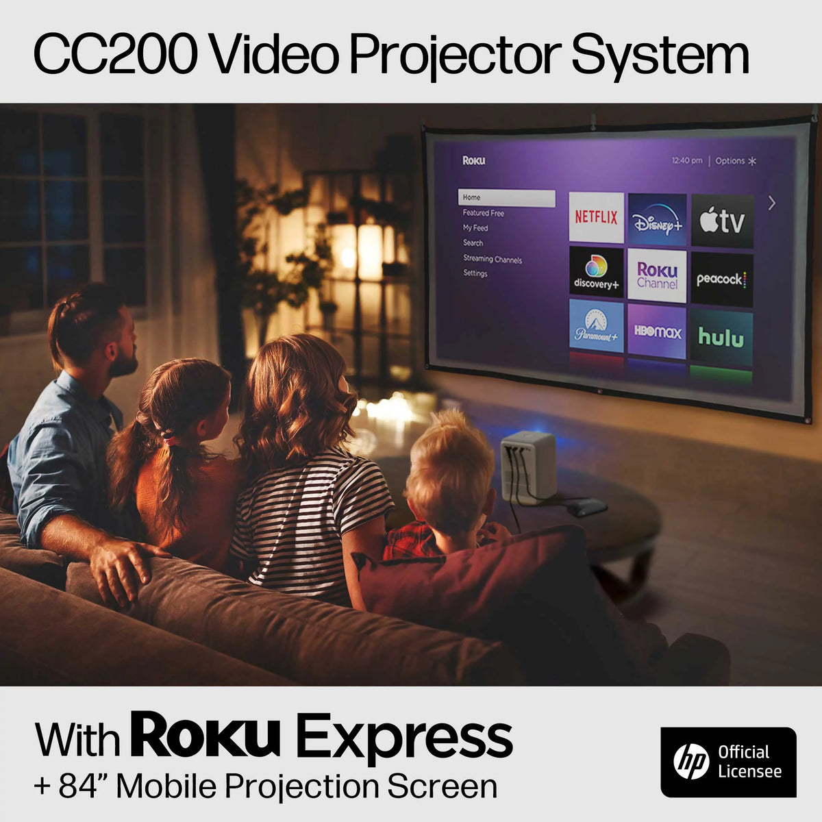 FHD LCD LED Projector with Streaming Player and 84 Projection Screen W924