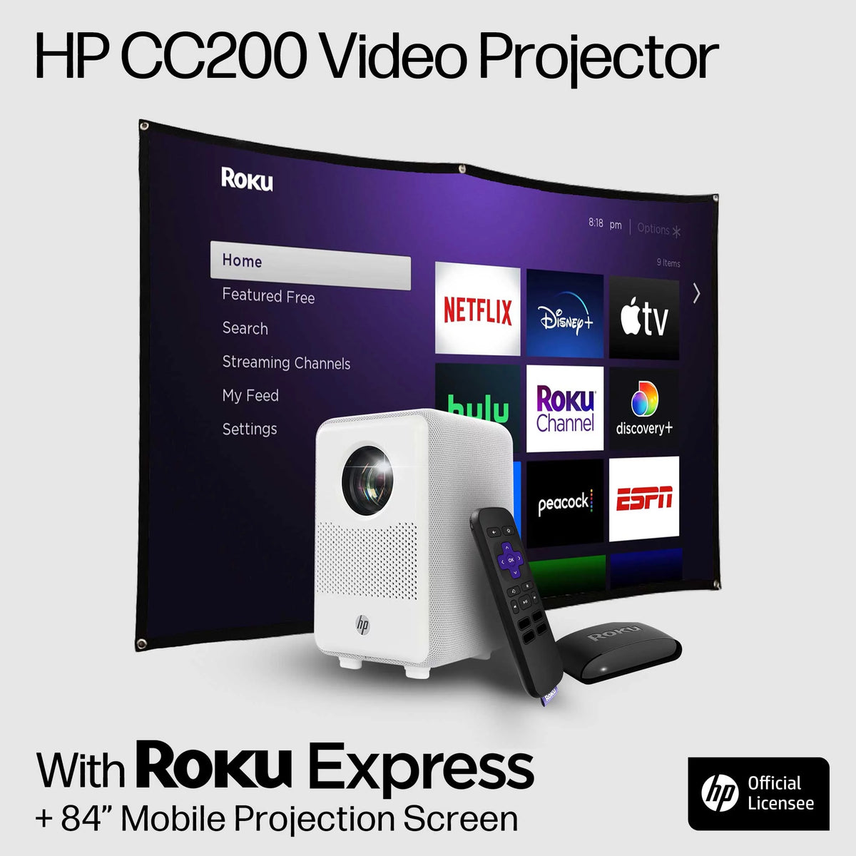 FHD LCD LED Projector with Streaming Player and 84 Projection Screen W924