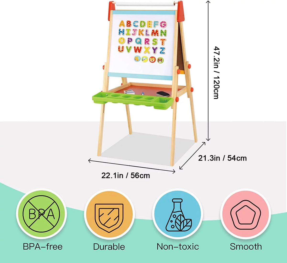 Wooden Easel with Magnetic Whiteboard, Chalkboard, Paper Roll O190