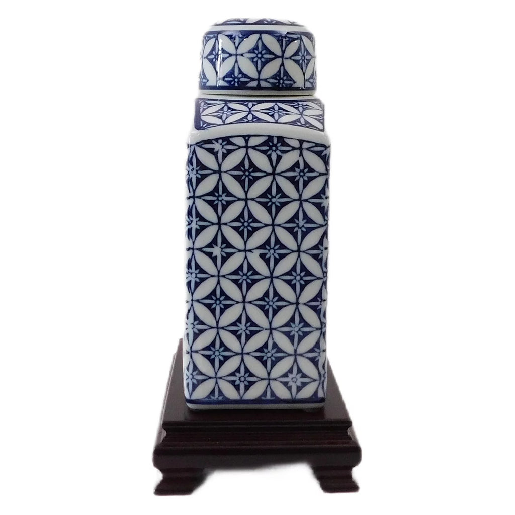 Blue and White Rectangular Tea Jar M9977