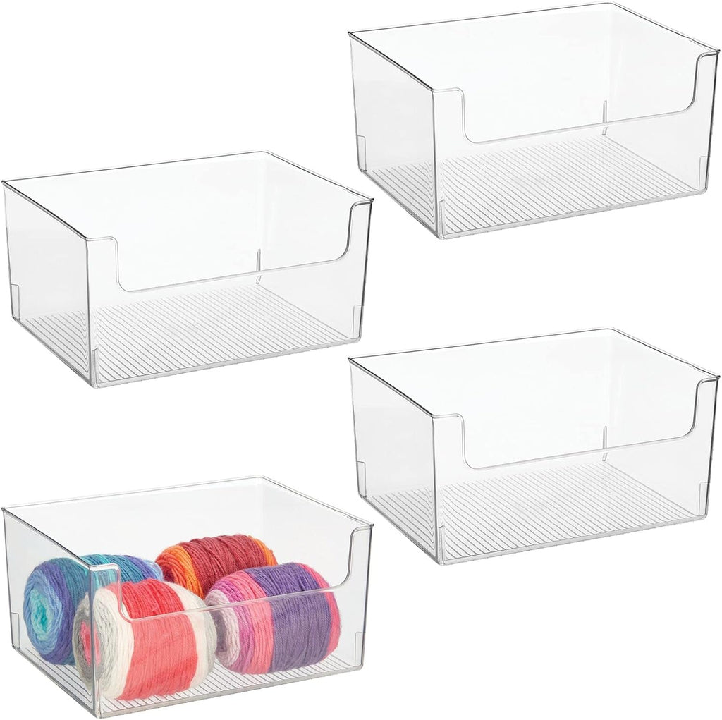Clear Stackable Plastic Open Front Storage Organizer Bin Basket 4 Pack D12822