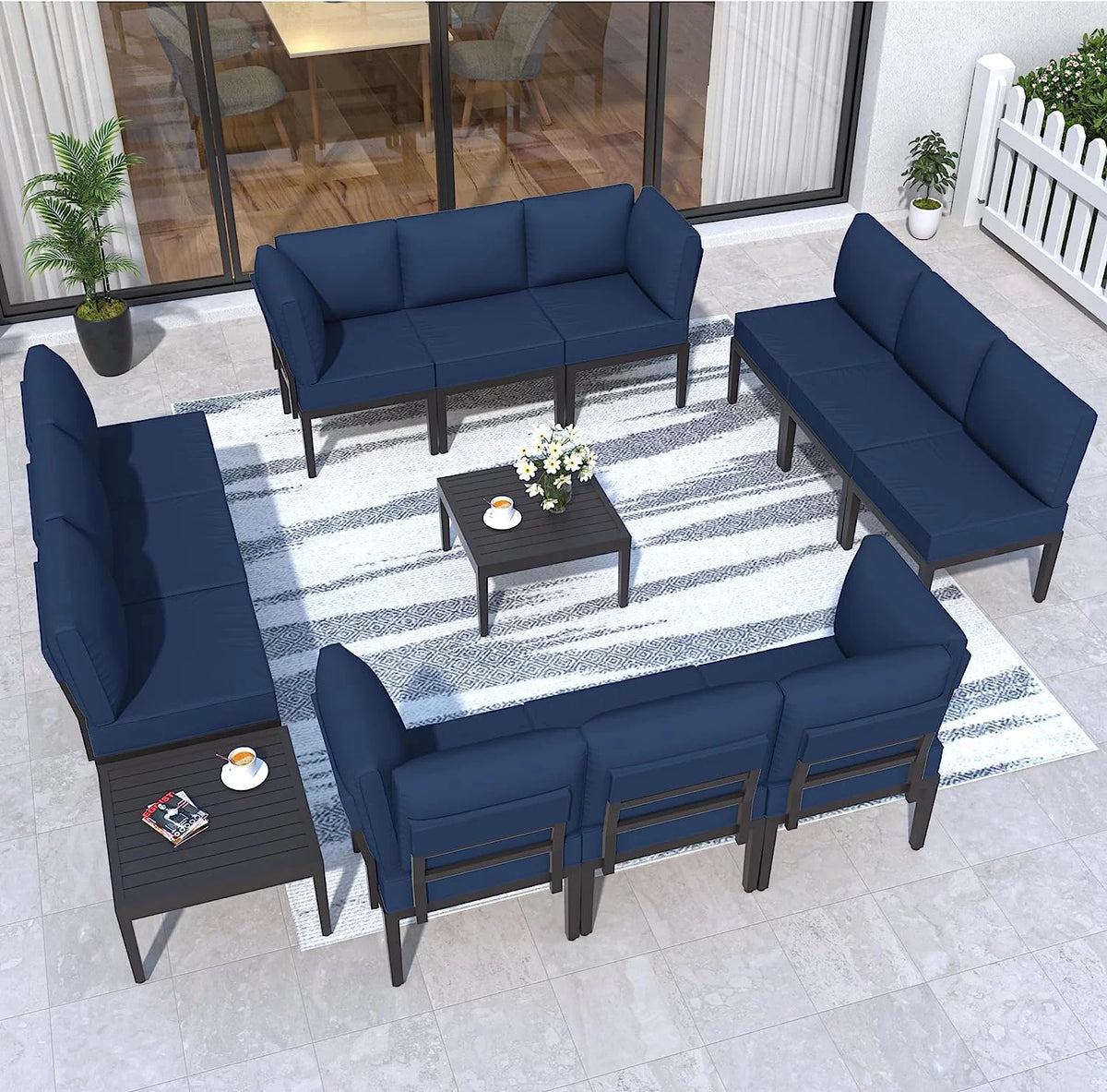 14 Pieces Aluminum Outdoor Sectional Sofa Set with Cushion and Coffee Table S575