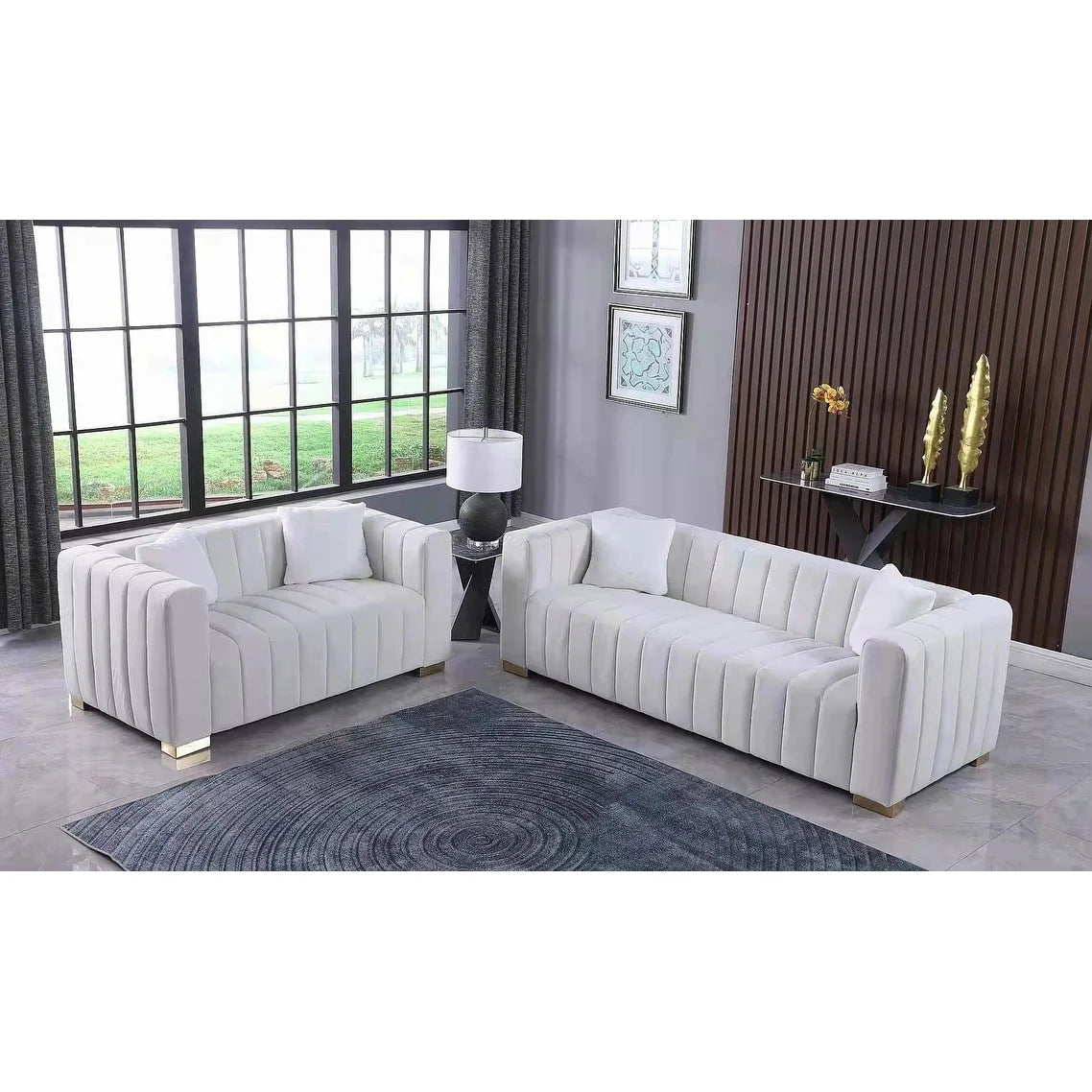 Navy Blue Velvet 2-Seat Sofa Q786