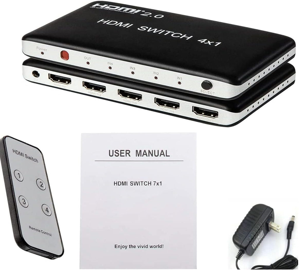 4 Port HDMI Switch HDMI2.0 4K@60Hz with IR Wireless Remote Control, Pack of 2 O43823