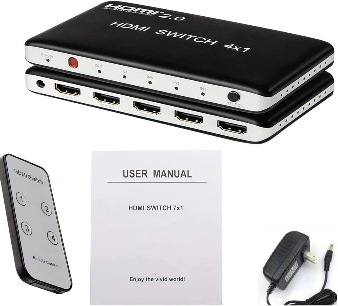 4 Port HDMI Switch HDMI2.0 4K@60Hz with IR Wireless Remote Control, Pack of 2 O43823