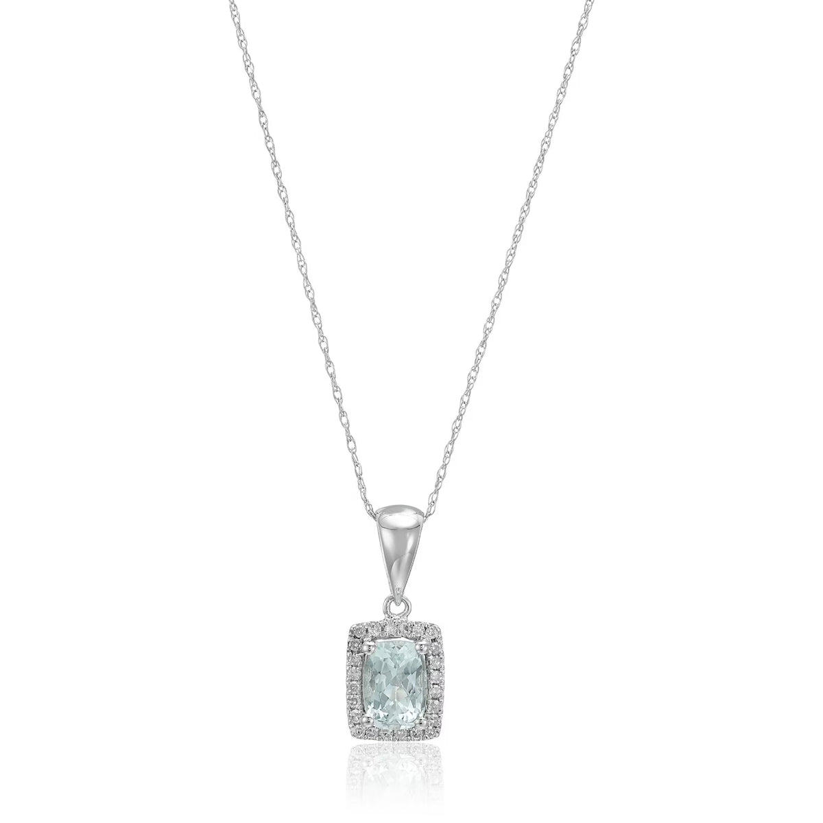 10k White Gold Aquamarine & Diamond Pendant Necklace M6277