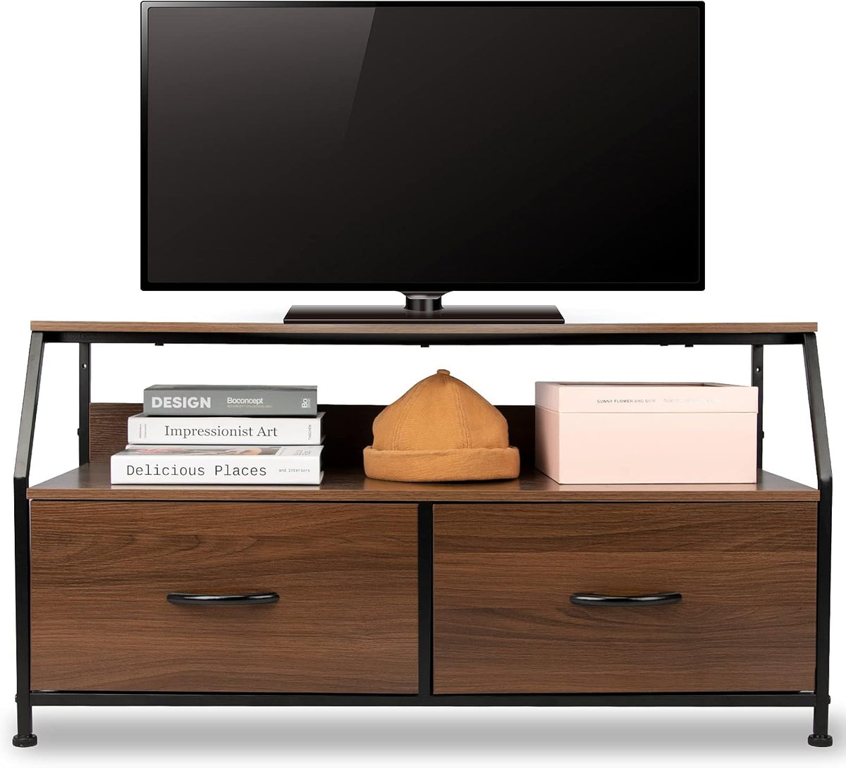 Dark Gray 8 Drawer Fabric Dresser with Wooden Top T28459