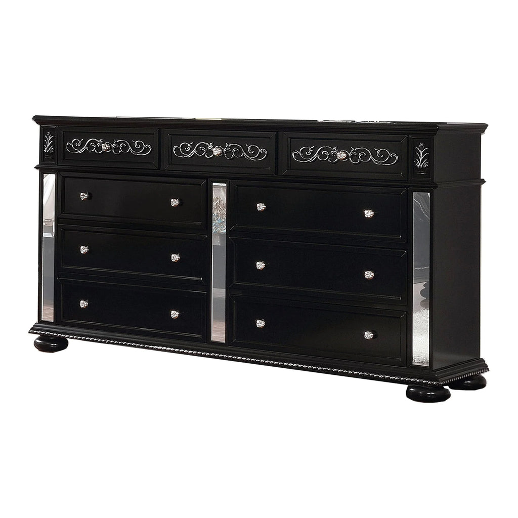Black 9 Drawer Wooden Dresser with Mirror C433432