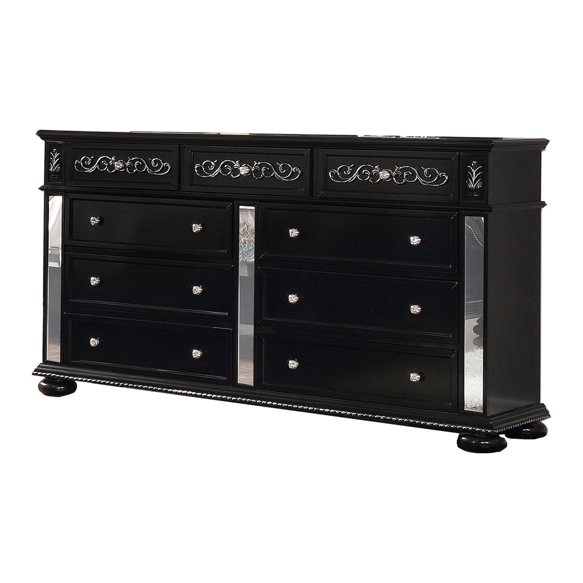 Black 9 Drawer Wooden Dresser with Mirror C433432