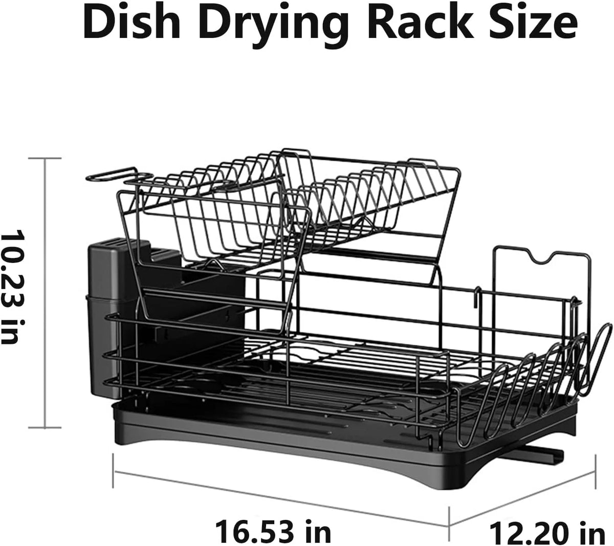 Large 2 Tier Black Dish Drying Rack with Drainboard Set V9813