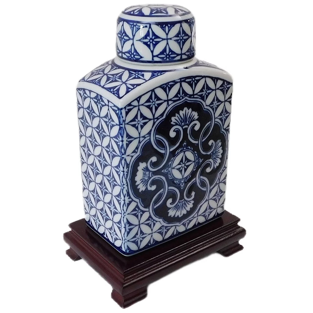 Blue and White Rectangular Tea Jar M9977