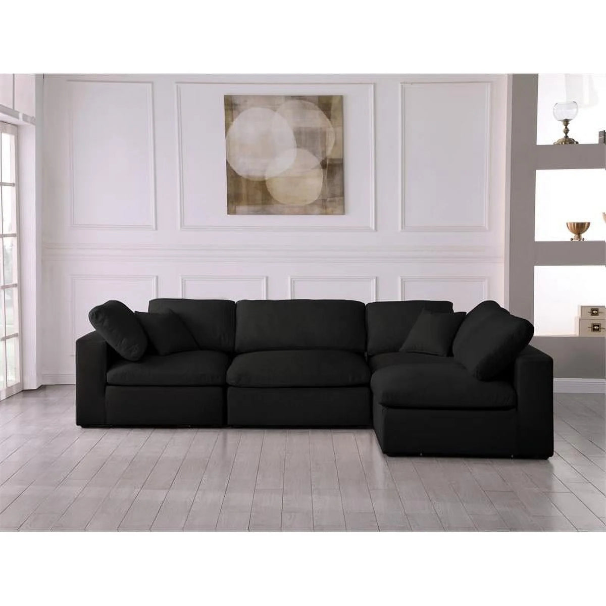 Black Linen Fabric Modular Sectional L604300