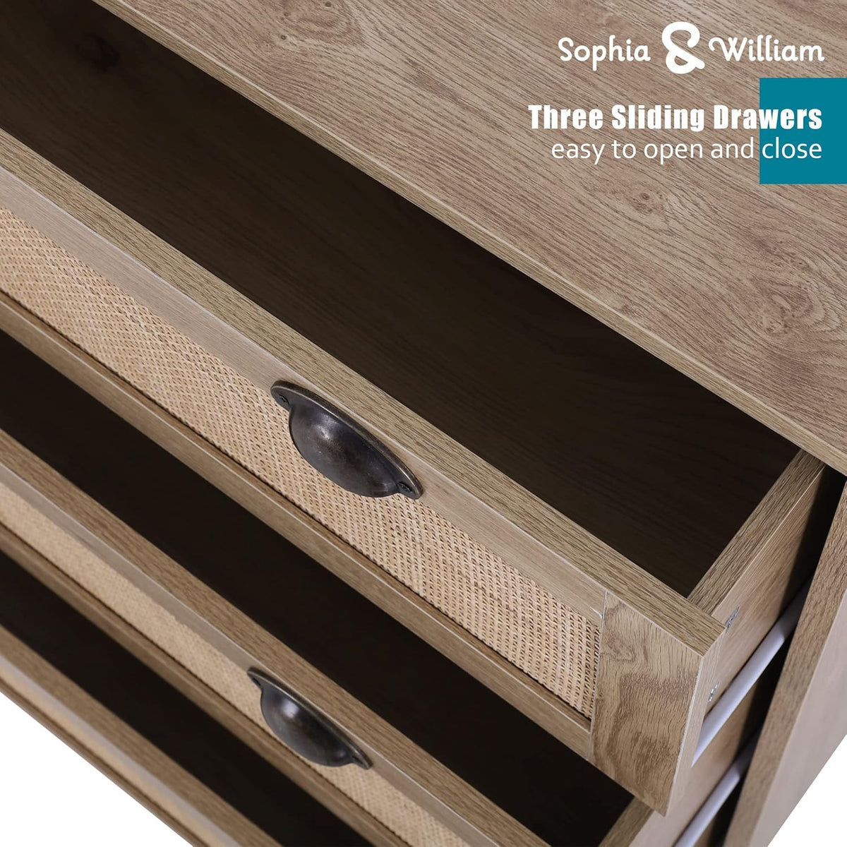 3 Drawer Rattan Storage Cabinet with Pine Wood Legs W690234