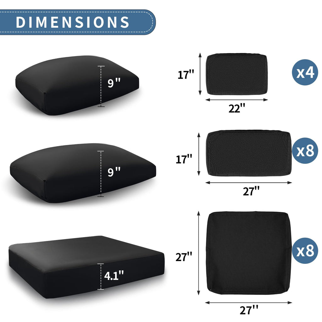 Black 20 Piece Olefin Outdoor Cushion Covers J7699