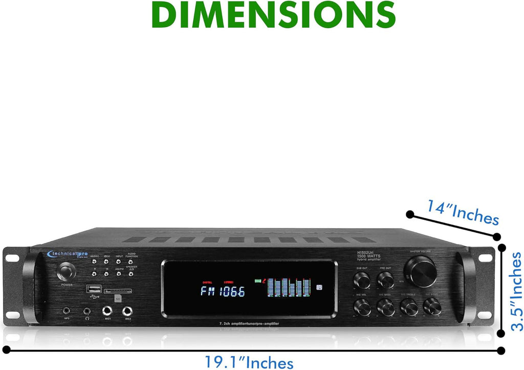 1500 Watt Bluetooth Stereo Amplifier with USB and SD Inputs G89951