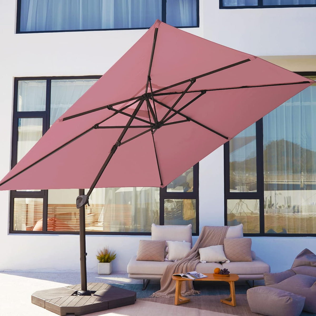 Beige 9x9 FT Square Cantilever Patio Umbrella with Aluminum Frame B474719