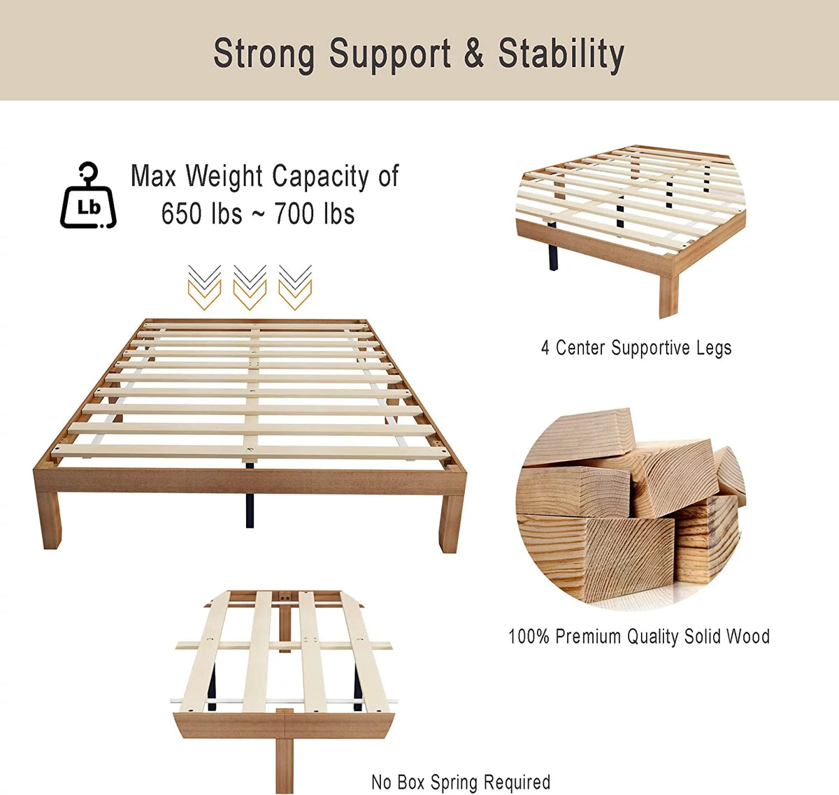 Queen Size Wood Platform Bed Frame with 10 Legs B590