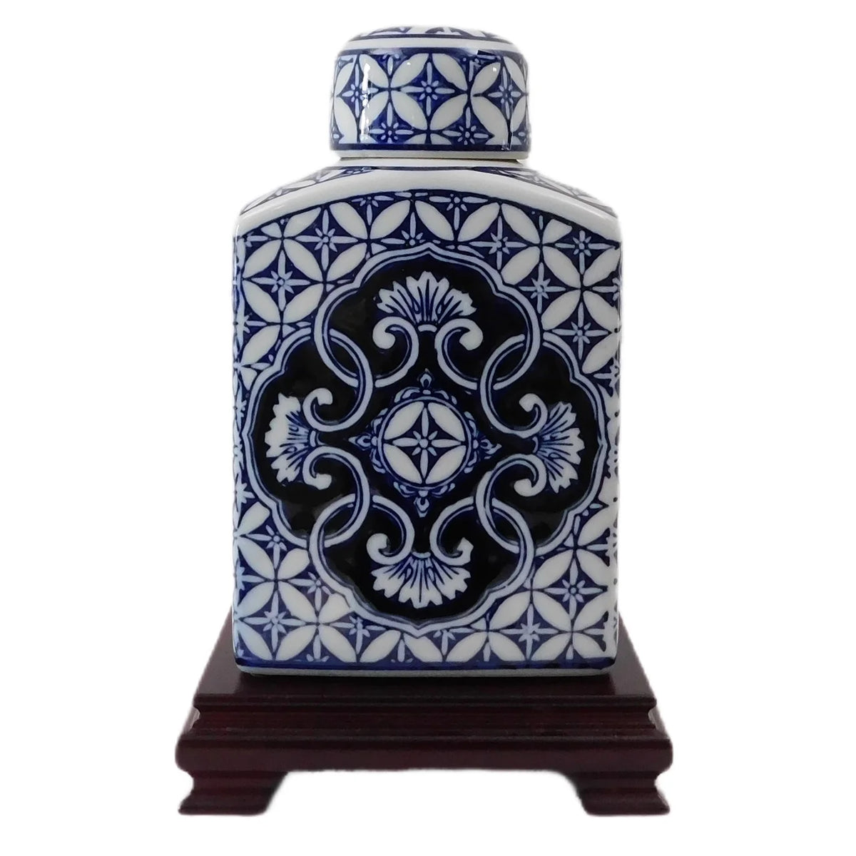 Blue and White Rectangular Tea Jar M9977