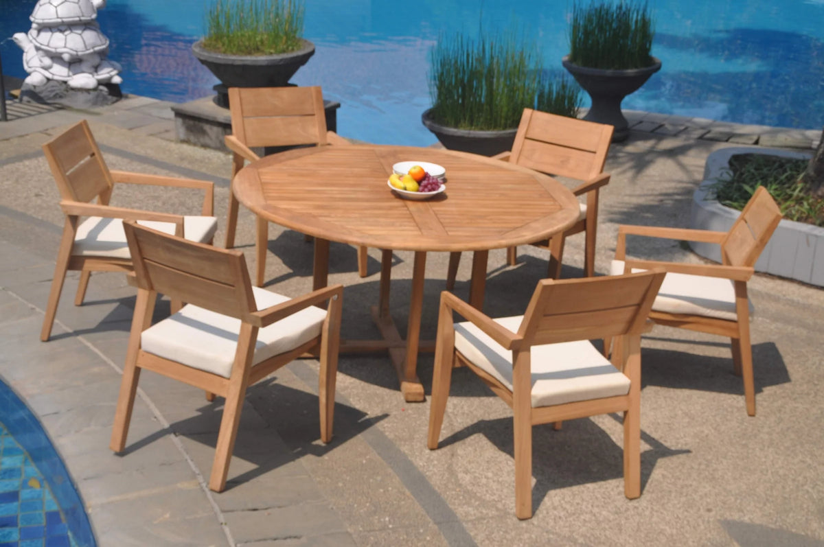 Grade-A Teak 7 Pc Dining Set with 6 Stacking Arm Chairs I33407