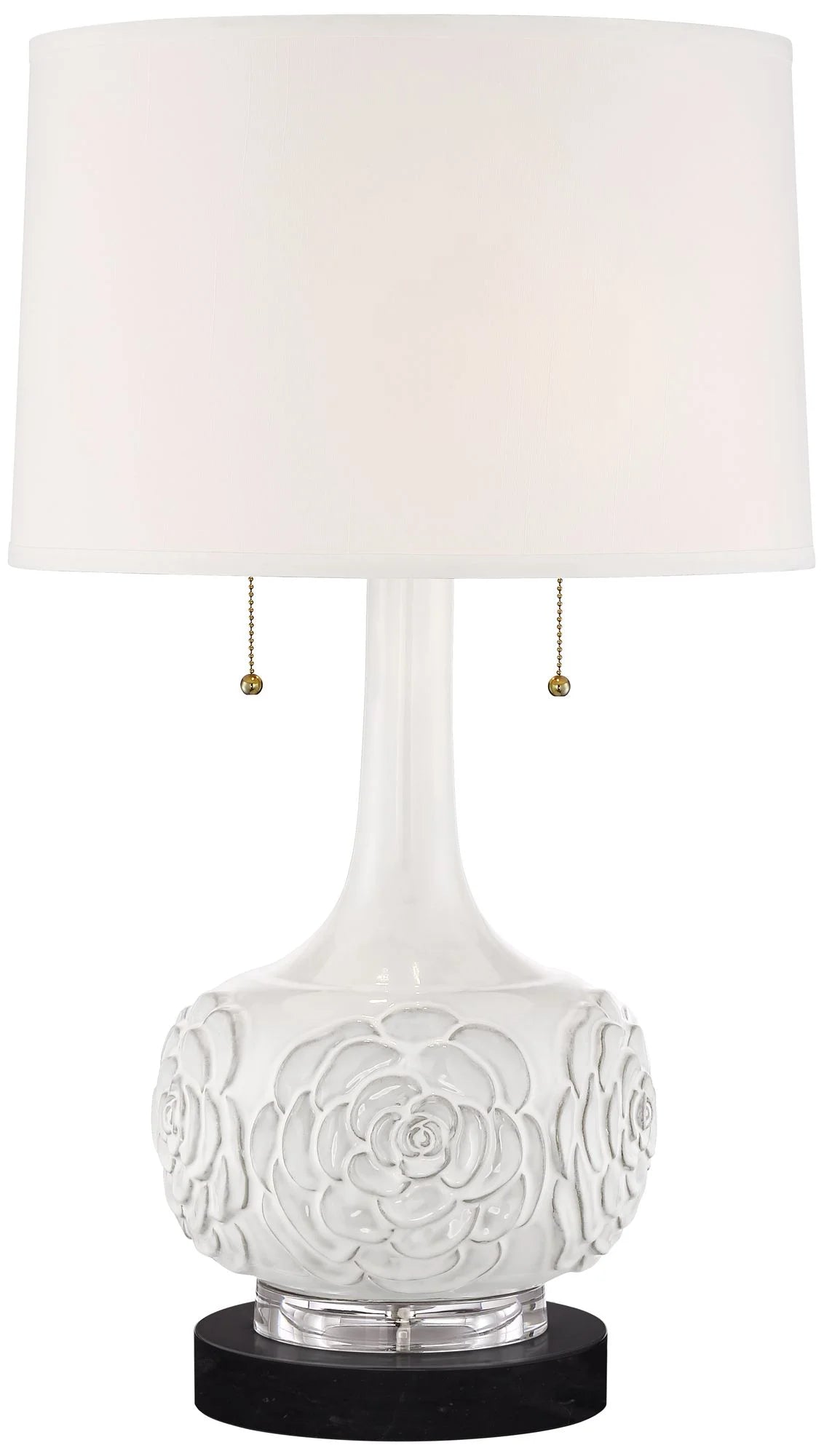 Table Lamp with White Floral Ceramic Drum Shade Q7660