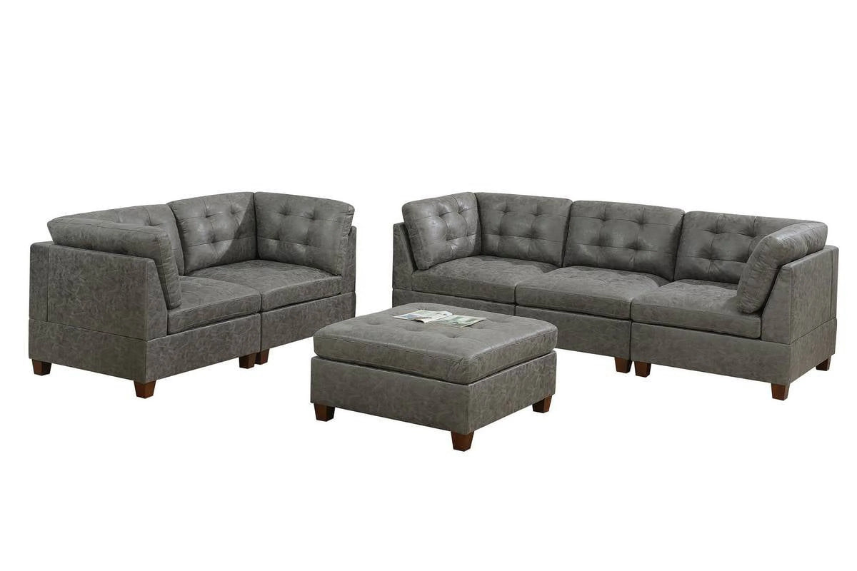 Antique Grey 6Pc Leatherette Modular Sofa Set O2467