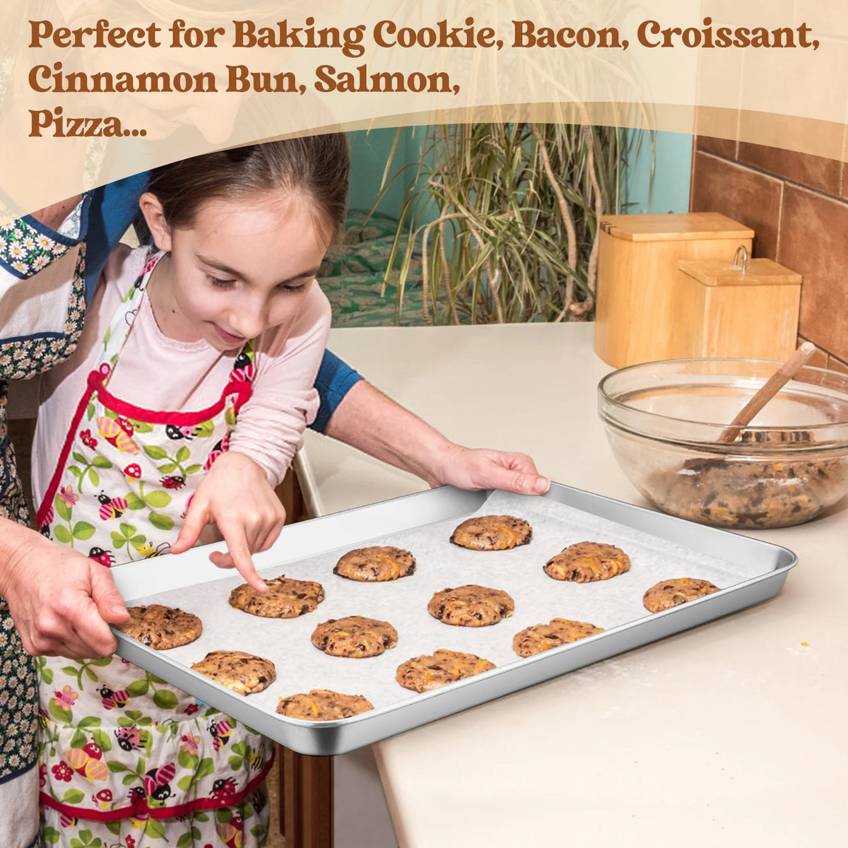 Stainless Steel Baking Sheet Set of 2 with 50 Parchment Papers, 16” x 12” x 1” X720