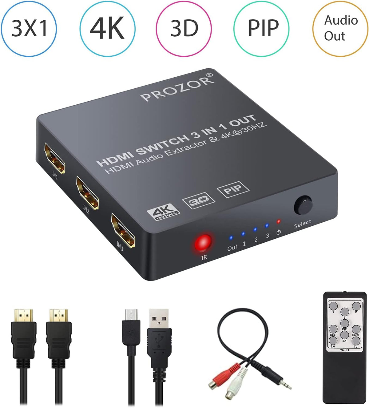 3 Port 4K HDMI Switch with Audio Extractor N220123