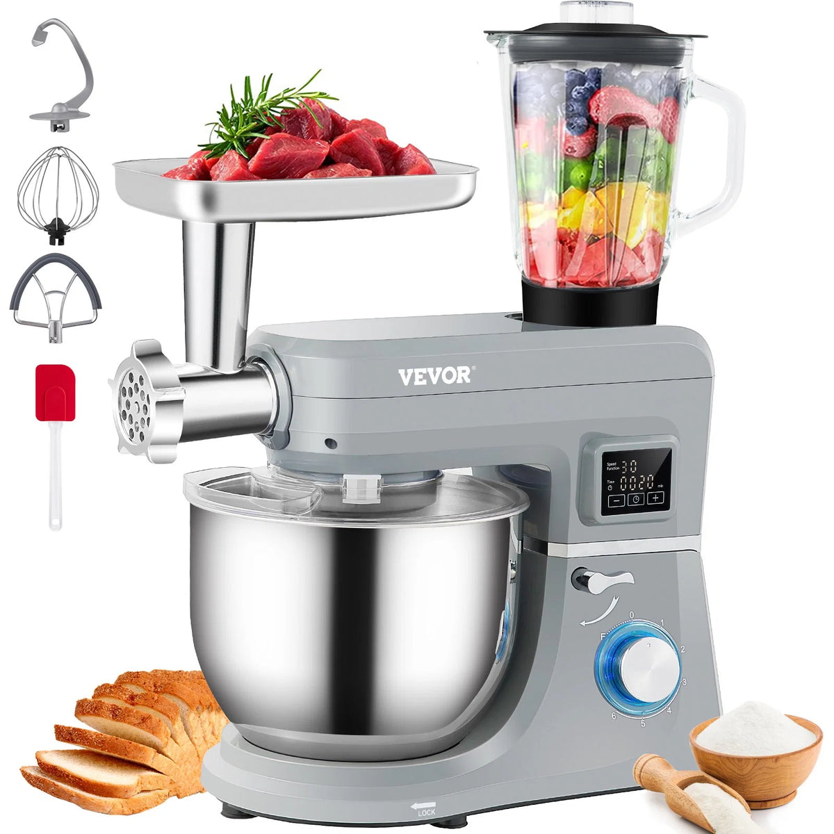 5 in 1 660W Tilt-Head Electric Stand Mixer with 7.4 Qt Stainless Bowl T127226