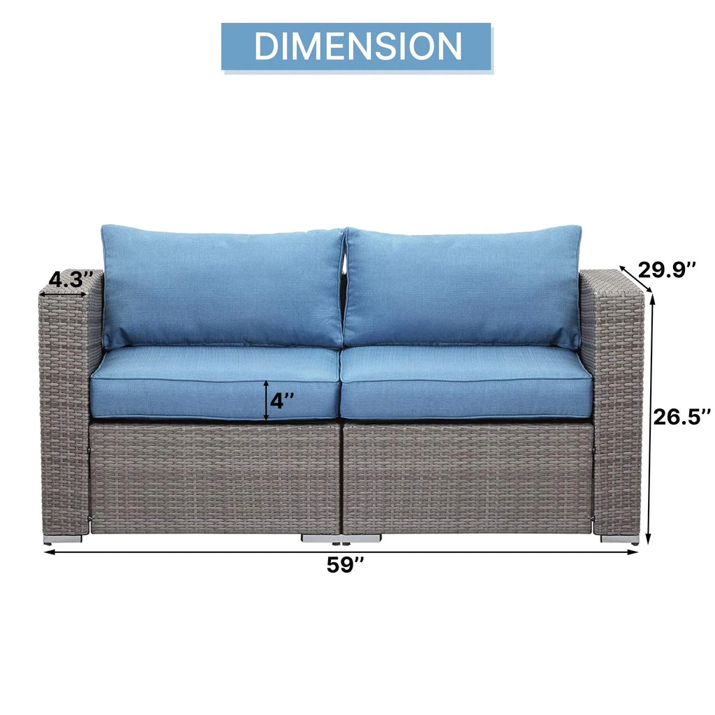 Blue Wicker Outdoor Loveseat Set Y3298