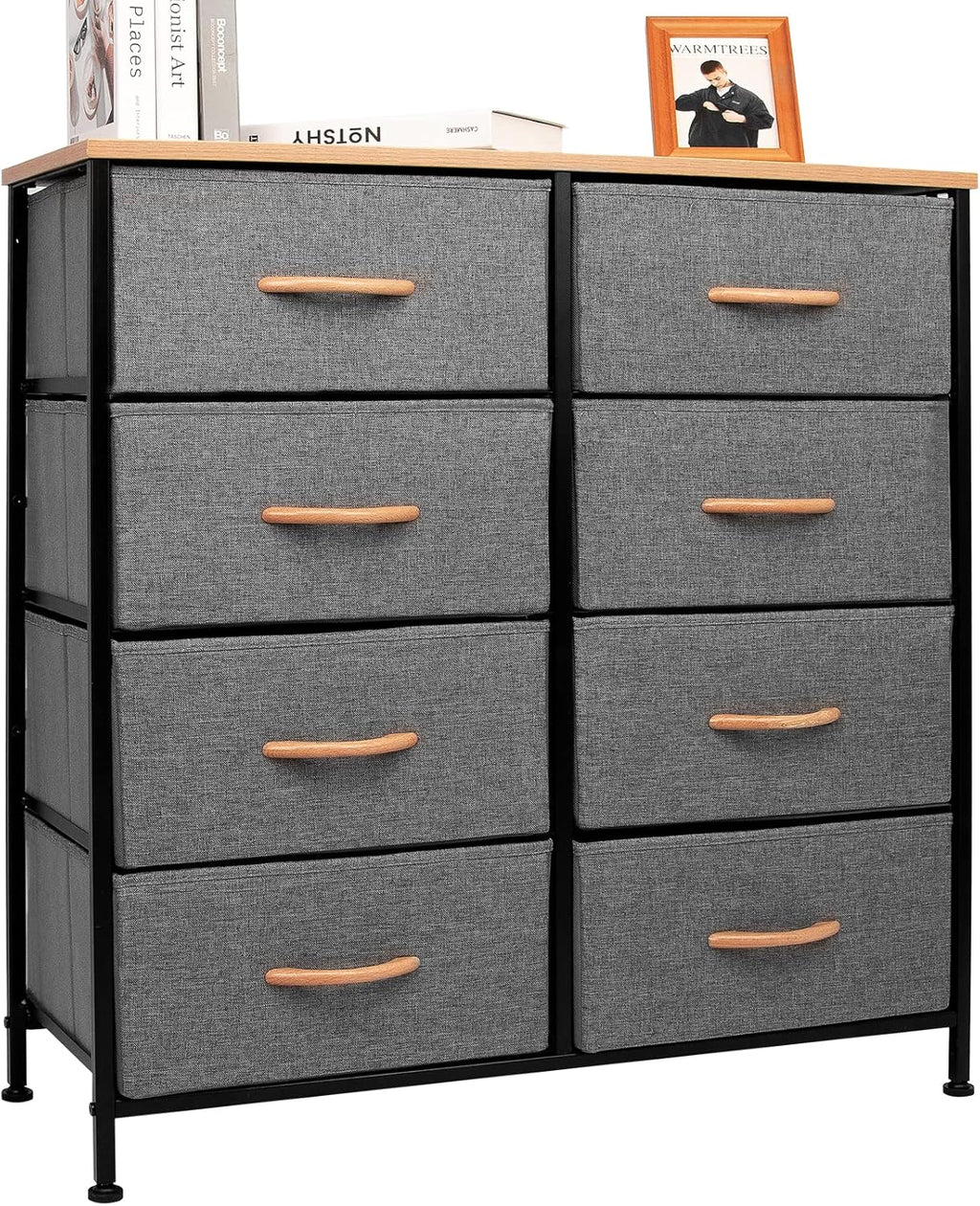 Dark Gray 8 Drawer Fabric Dresser with Wooden Top T28459