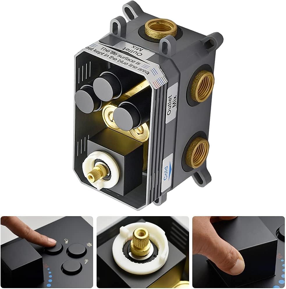 Matte Black 3-Way Thermostatic Shower Diverter Mixer Valve Trim F58604