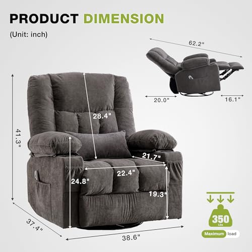 Oversized Swivel Rocker Recliner Chair with Massage and Heat P1279