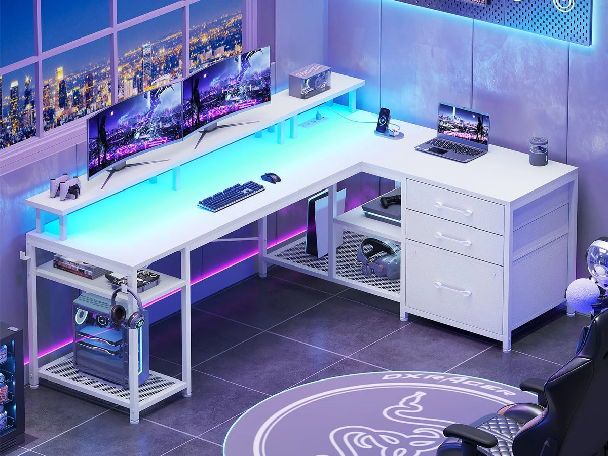 White L Shaped Desk with File Drawer J72510