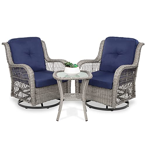 3-Piece Outdoor Wicker Patio Bistro Set with Swivel Rocking Chairs and Side Table U2438