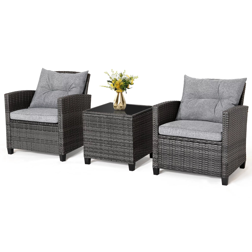 3 Pcs Patio Rattan Sofa Set with Grey Cushion M766