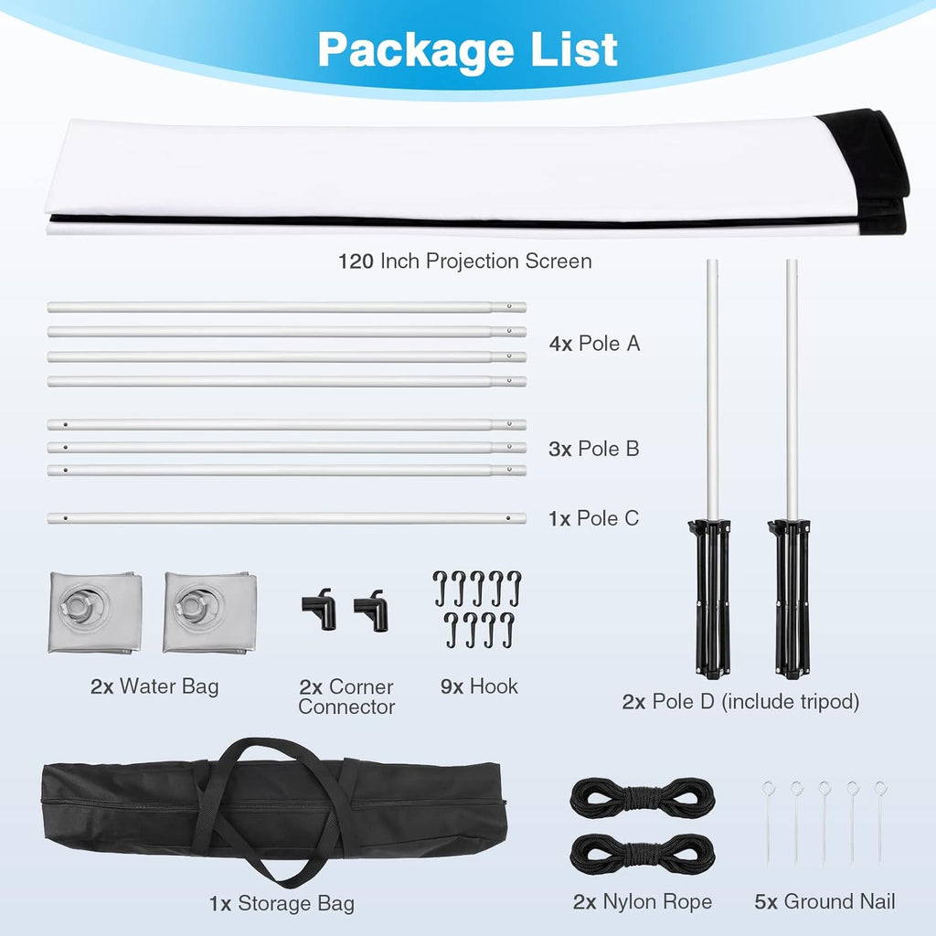 120 Inch 16:9 4K HD Projector Screen with Stand T52165