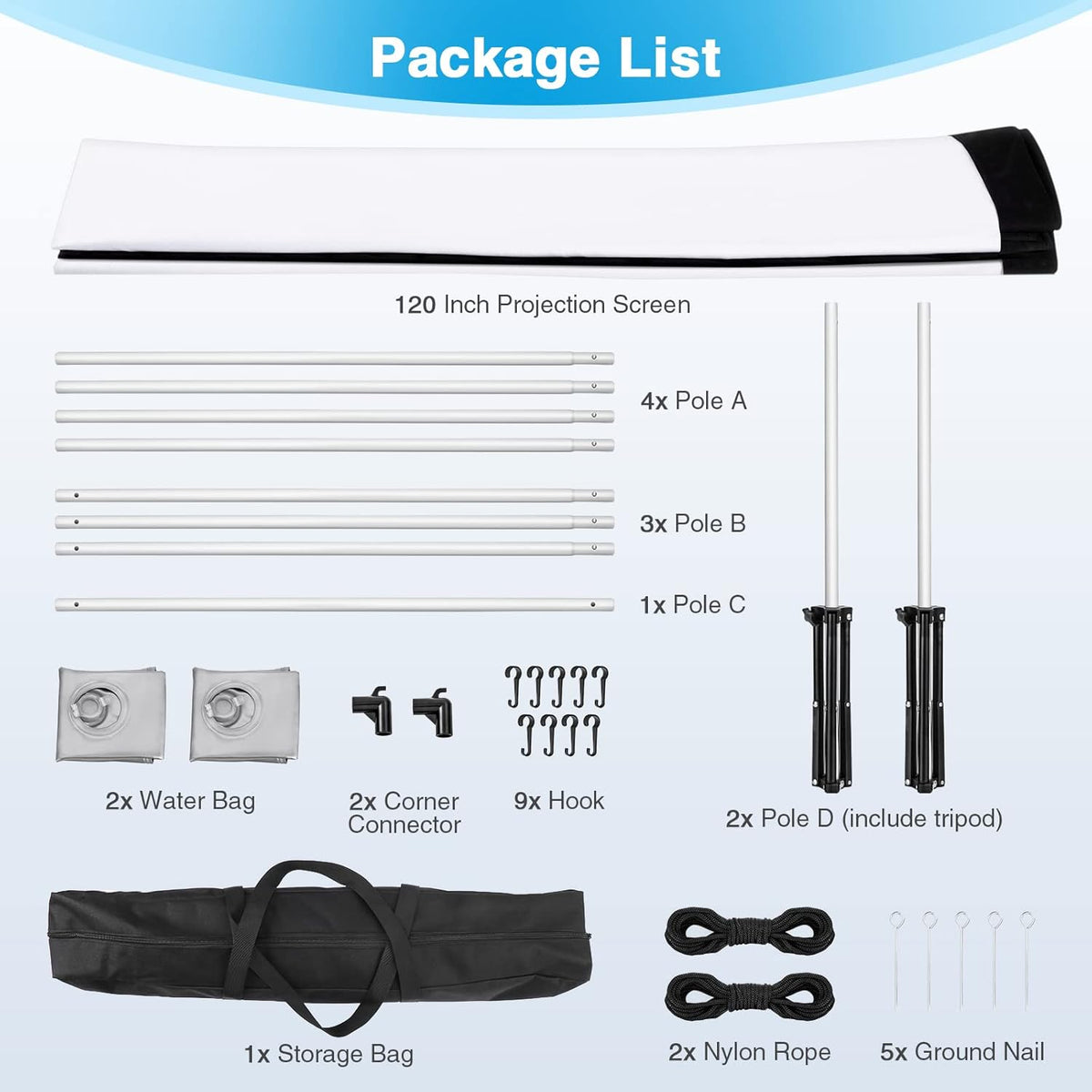 120 Inch 16:9 4K HD Projector Screen with Stand T52165