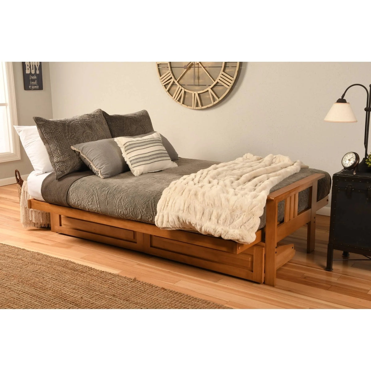 Navy Suede Queen-size Futon with Storage Drawers T2376