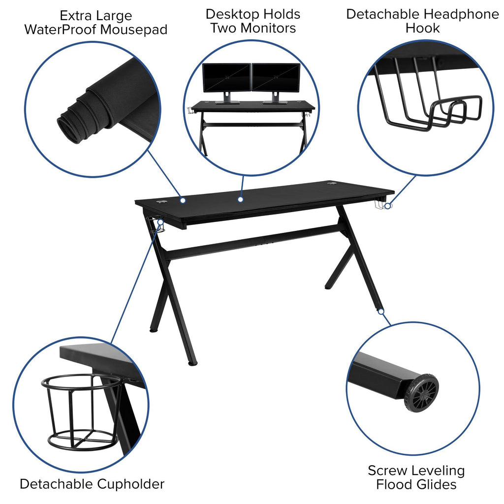Gaming Desk and Reclining Gaming Chair Set with Cup Holder and Headphone Hook V352