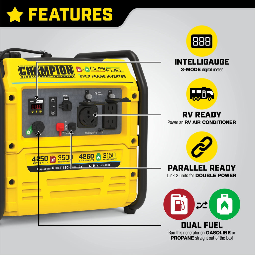 4250-Watt Dual Fuel Open Frame Inverter Generator K365