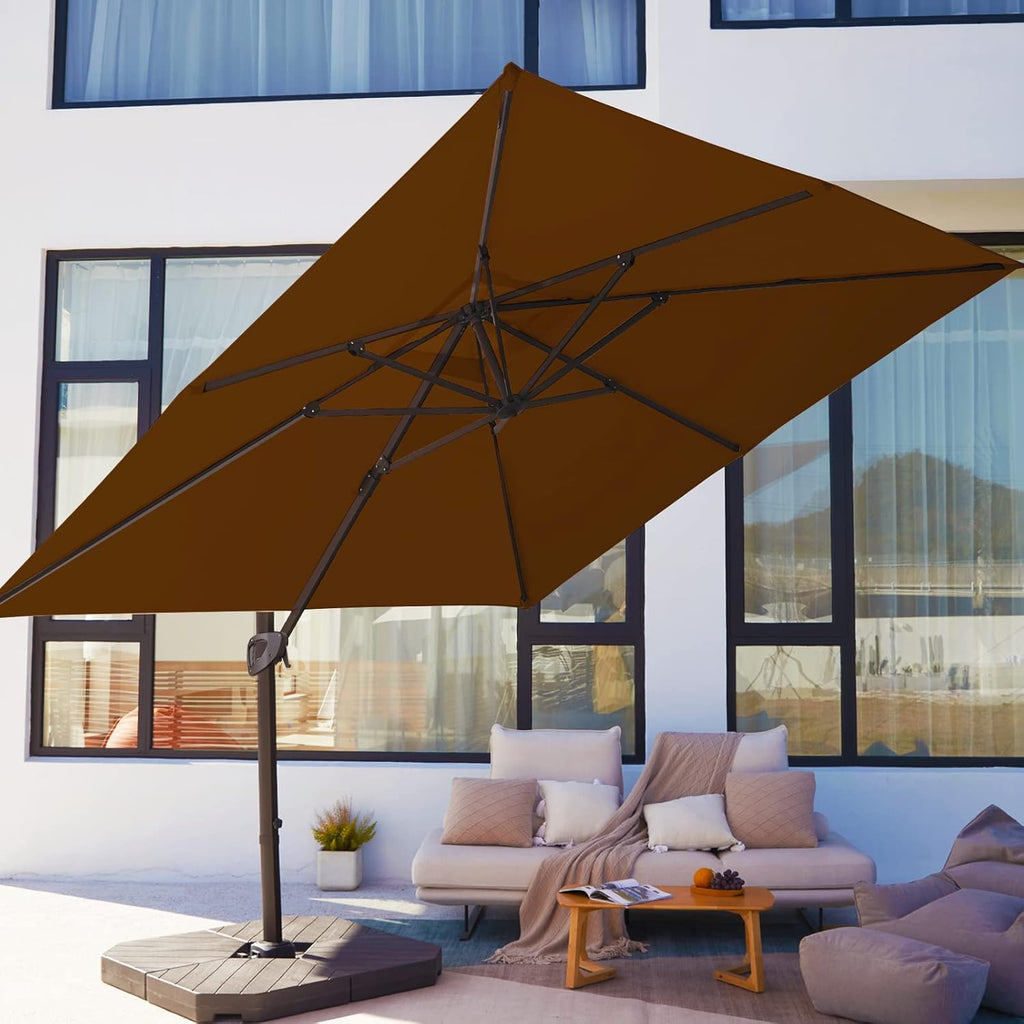 Beige 9x9 FT Square Cantilever Patio Umbrella with Aluminum Frame B474719