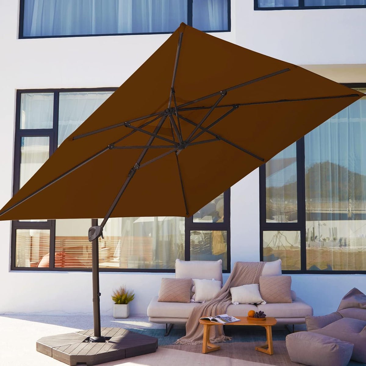 Beige 9x9 FT Square Cantilever Patio Umbrella with Aluminum Frame B474719