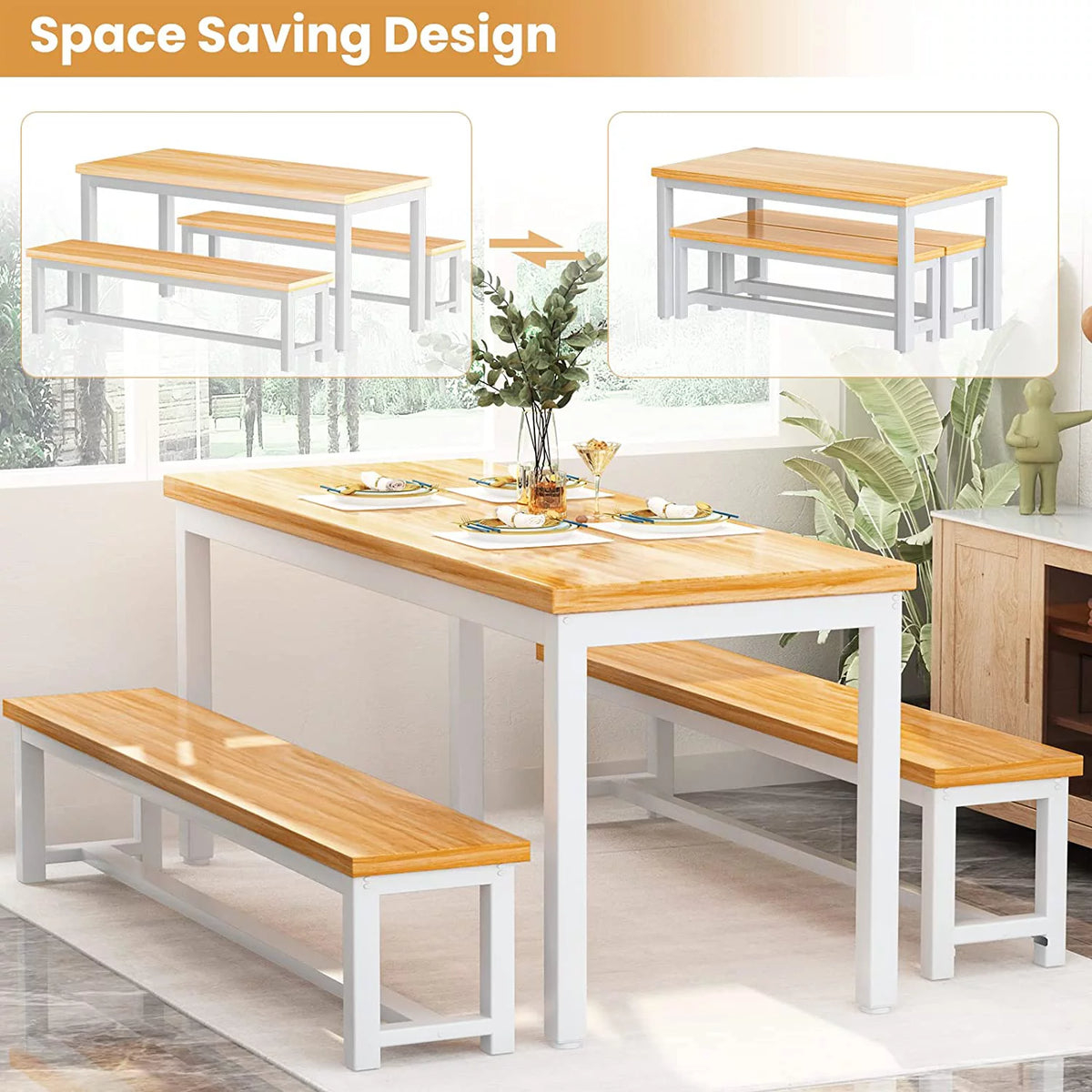 Dining Room Table Set with 2 Benches U791