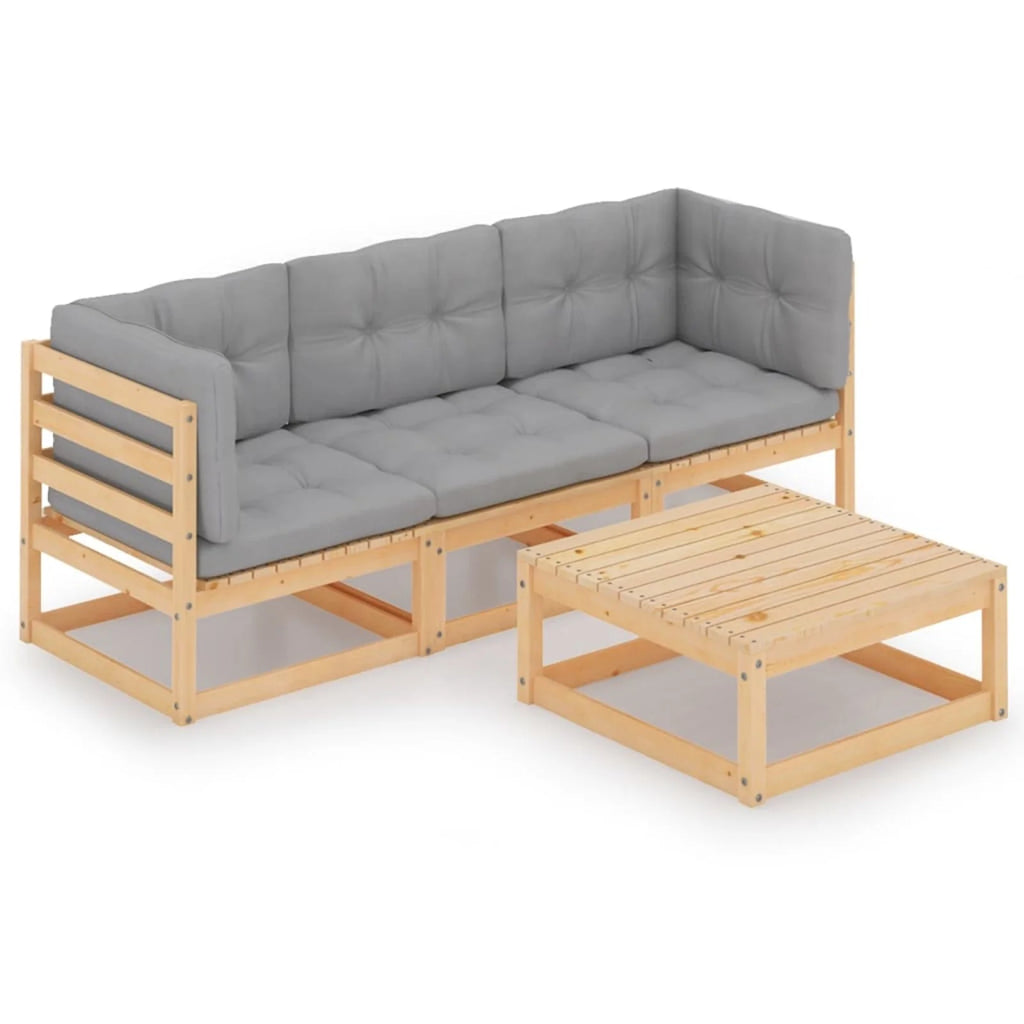 4 Piece Patio Lounge Set with Gray Cushion Pinewood Sectional Outdoor Furniture Set B253418
